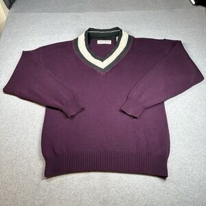Vintage John Ashford 100% Cotton V-Neck Sweater Large Plum Golf Style